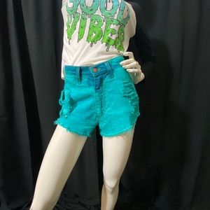 Distressed denim shorts